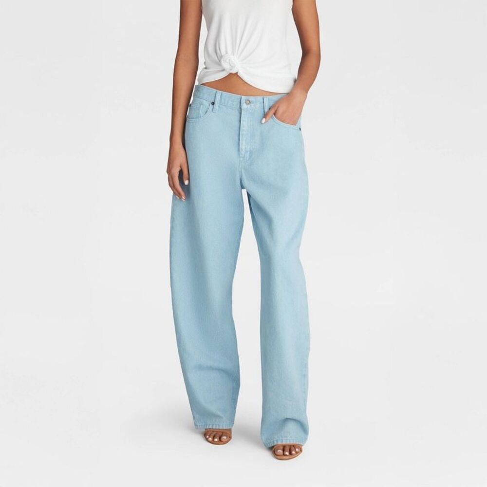 KBB by KAHLANA Women's Mid-Rise Barrel Leg Denim Jeans - Light Blue 6
